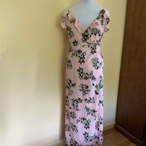 Pink, Blush, Peach Floral Maxi Wrap Dress